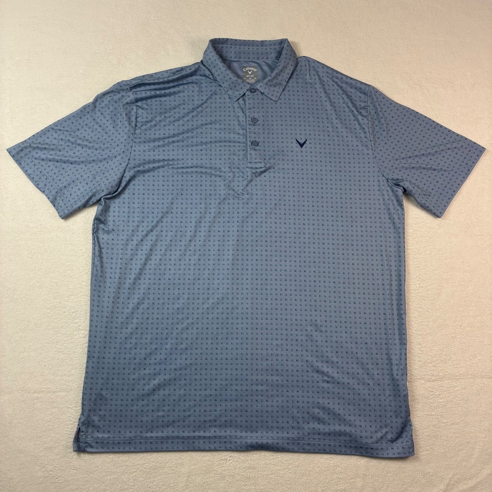 Callaway Golf Polo Shirt Mens XL Blue AOP Geometric Stretch Opti Dry Performance